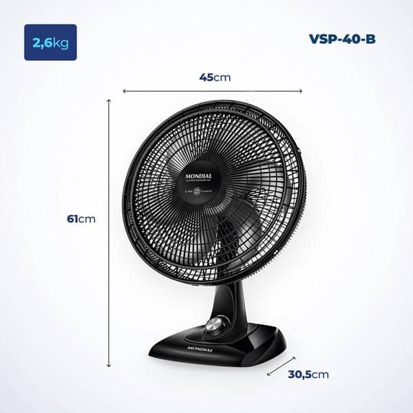 Ventilador de Mesa 40cm, 6 Pás, Preto, 140w, Mondial - CX 1 UN