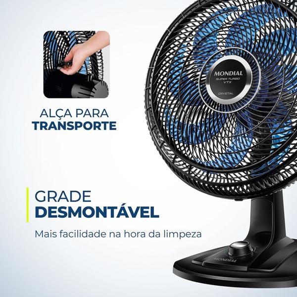 Ventilador de mesa turbo, 8 pás, 140w, 127v, Preto, VTX 40 CRYSTAL, Mondial - CX 1 UN