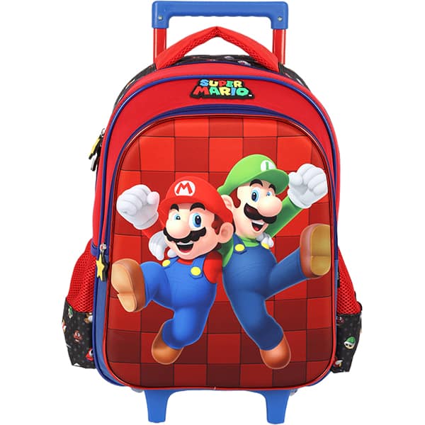 Mochila escolar com rodas, Super Mario, Preto, IC41402MO, Luxcel - PT 1 UN