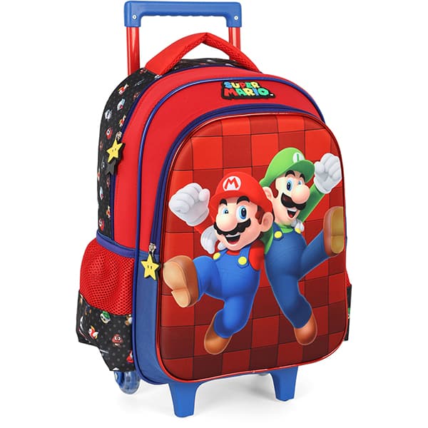 Mochila escolar com rodas, Super Mario, Preto, IC41402MO, Luxcel - PT 1 UN