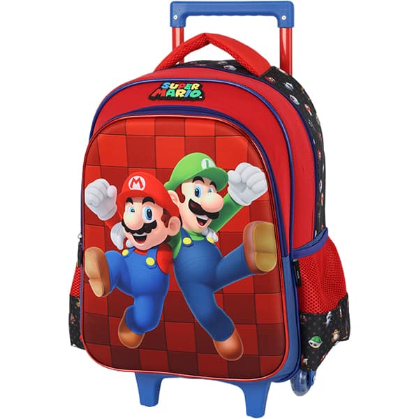 Mochila escolar com rodas, Super Mario, Preto, IC41402MO, Luxcel - PT 1 UN