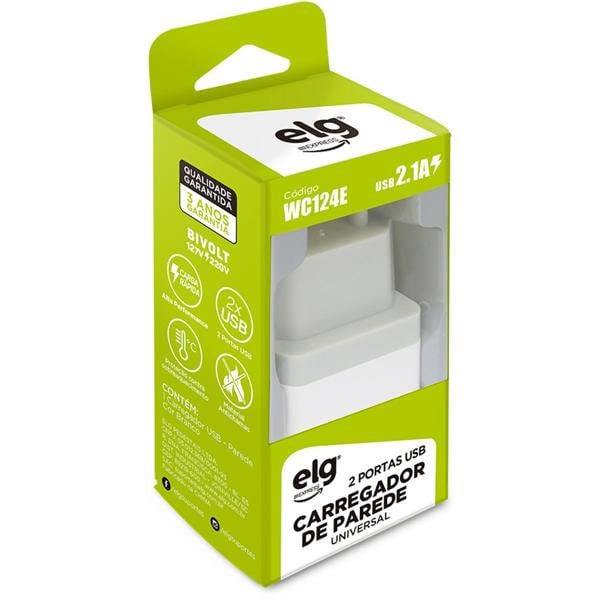 Carregador de tomada com 2 saídas USB universal WC124E Elg CX 1 UN