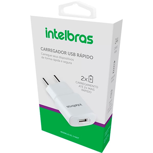 Carregador de tomada, com 1 saída USB Bivolt, Branco, EC1, Intelbras - CX 1 UN