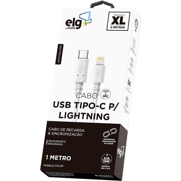 Cabo USB tipo C para lightning, 1m, Branco, TCL10, Elg - BT 1 UN