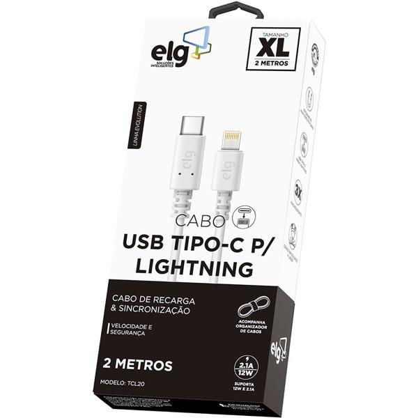 Cabo USB tipo C para lightning, 2m, Branco, TCL20, Elg - BT 1 UN