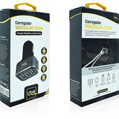 Carregador veicular c/3 portas USB PROCAR015 I2Go BT 1 UN