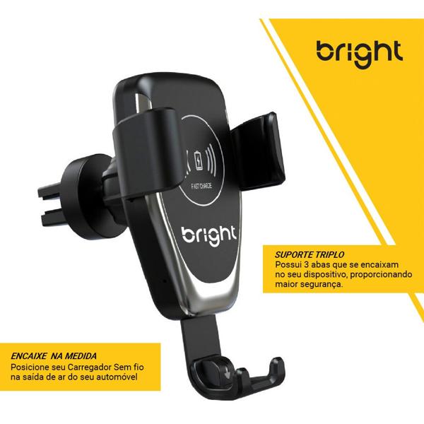 Carregador veicular por indução e suporte para celular, Preto, CG004, Bright - CX 1 UN