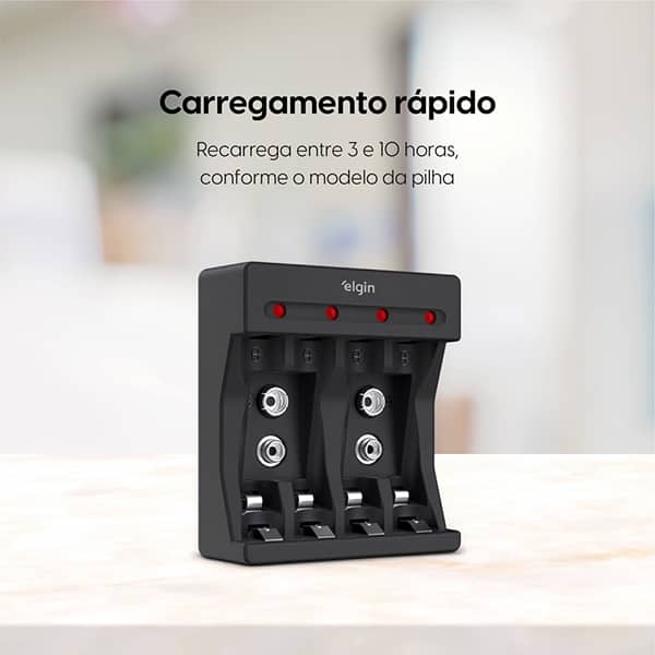 Carregador para pilha recarregável, compatível com pilhas  AA/AAA, 46RSCUSB00NP, Elgin - BT 1 UN