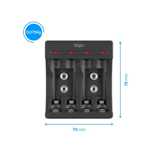 Carregador para pilha recarregável, compatível com pilhas  AA/AAA, 46RSCUSB00NP, Elgin - BT 1 UN
