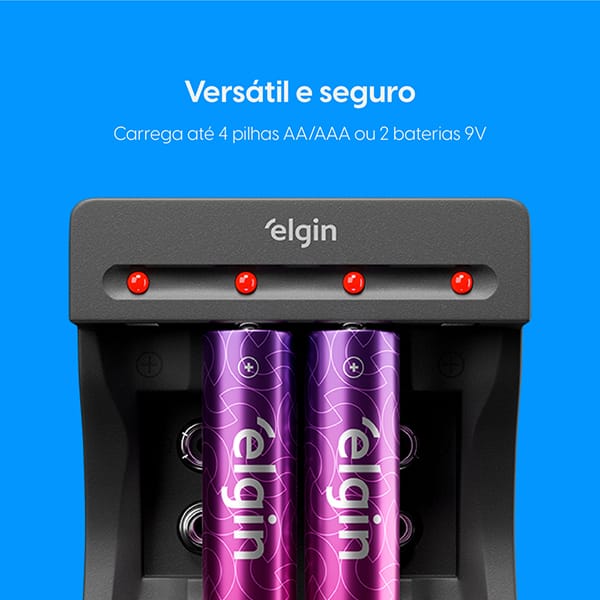 Carregador para pilha recarregável, compatível com pilhas  AA/AAA, 46RSCUSB00NP, Elgin - BT 1 UN