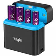 Carregador de Pilhas Tipo C - Compatível com AA Normal e AAA Palito Recarregáveis - Inclui 2 pilhas AA 1.500mAh e 2 pilhas AAA 700mAh - Elgin - BT 1 UN Carregador de Pilhas Tipo C - Compatível com AA Normal e AAA Palito Recarregáveis - Inclui 2 pilhas AA 1.500mAh e 2 pilhas AAA 700mAh - Elgin - BT 1 UN