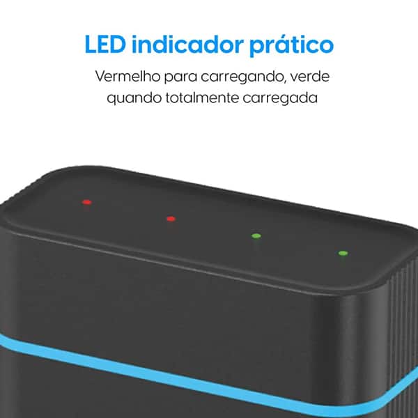 Carregador de Pilhas Tipo C - Compatível com AA Normal e AAA Palito Recarregáveis - Inclui 2 pilhas AA 1.500mAh e 2 pilhas AAA 700mAh - Elgin - BT 1 UN Carregador de Pilhas Tipo C - Compatível com AA Normal e AAA Palito Recarregáveis - Inclui 2 pilhas AA 1.500mAh e 2 pilhas AAA 700mAh - Elgin - BT 1 UN