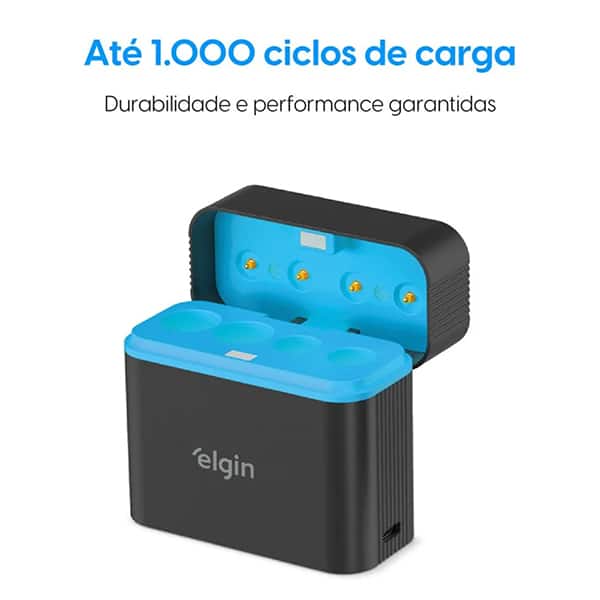 Carregador de Pilhas Tipo C - Compatível com AA Normal e AAA Palito Recarregáveis - Inclui 2 pilhas AA 1.500mAh e 2 pilhas AAA 700mAh - Elgin - BT 1 UN Carregador de Pilhas Tipo C - Compatível com AA Normal e AAA Palito Recarregáveis - Inclui 2 pilhas AA 1.500mAh e 2 pilhas AAA 700mAh - Elgin - BT 1 UN