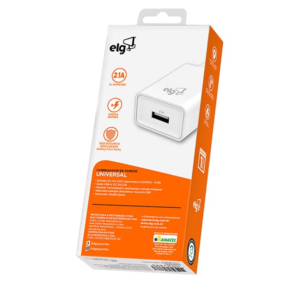 Carregador de tomada c/1 saída USB bivolt WC1A Elg BT 1 UN