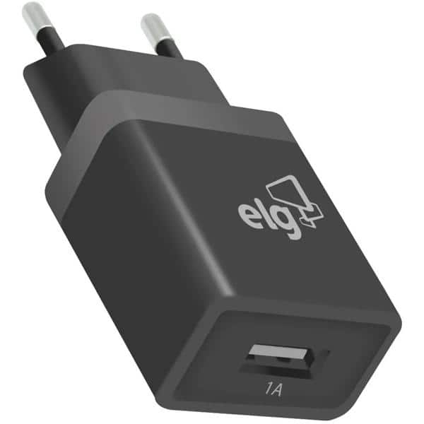 Carregador de tomada c/1 saída USB bivolt preto WC1APT Elg CX 1 UN