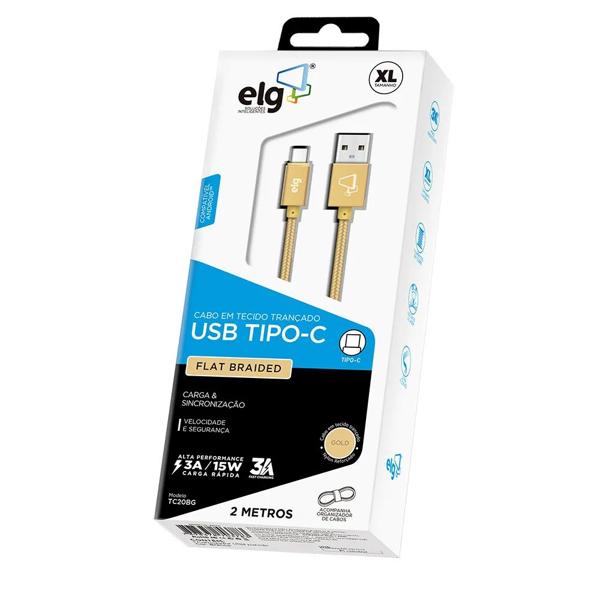 Cabo USB para Tipo-C, 2m, Dourado, TC20BG, Elg - BT 1 UN