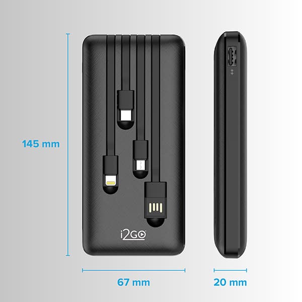 Carregador portátil 4 em 1 para smartphone, 10000mAh, Preto, I2GBAT014, I2Go - CX 1 UN