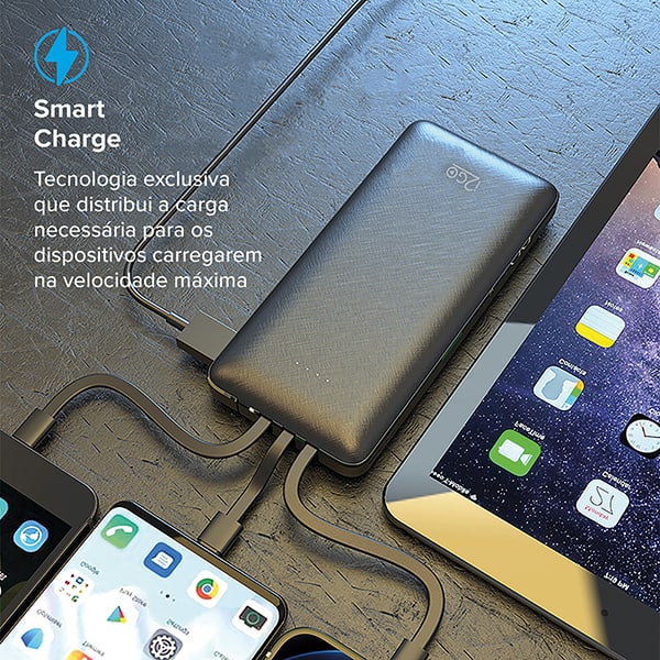 Carregador portátil 4 em 1 para smartphone, 10000mAh, Preto, I2GBAT014, I2Go - CX 1 UN
