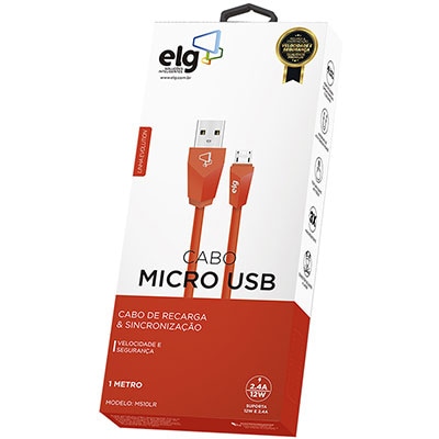 Cabo USB para micro USB, 1m, Laranja, M510LR, Elg - BT 1 UN