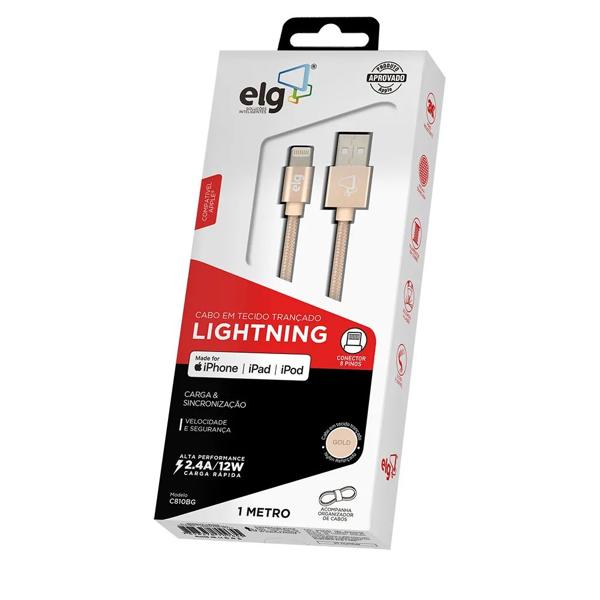 Cabo lightning em tecido trançado nylon reforçado, certificado Apple, 1 metro Dourado, C810BG, ELG - BT 1 UN