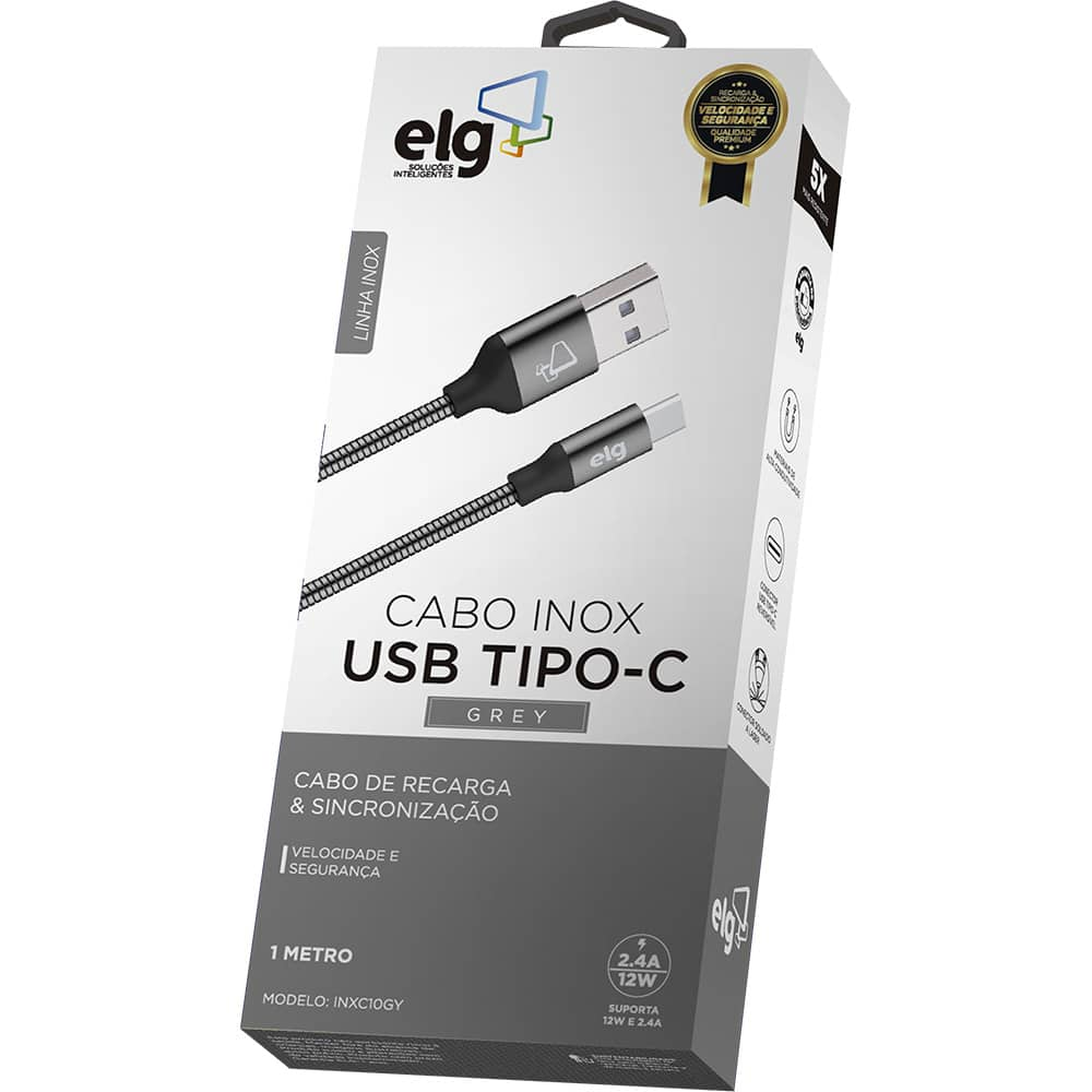 Cabo Usb Tipo C Para Recarga E Sincronização 1m Cinza Inxc10gy Elg Bt 1 Un Smartphones