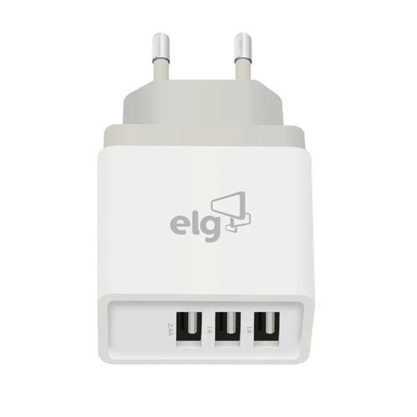 Carregador de tomada c/ 3 saídas USB bivolt Branco WC3S Elg BT 1 UN