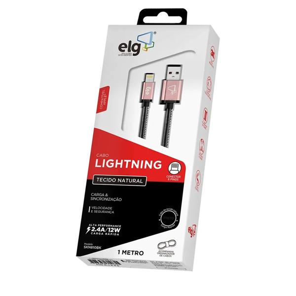 Cabo USB para lightning, 1m, Preto / Rose, SKN810BK, Elg - CX 1 UN