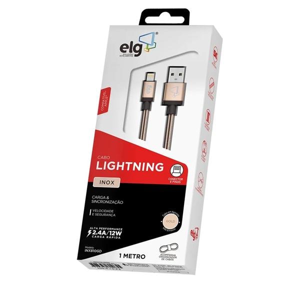 Cabo USB para lightning, 1m, Dourado, INX810GD, Elg - CX 1 UN