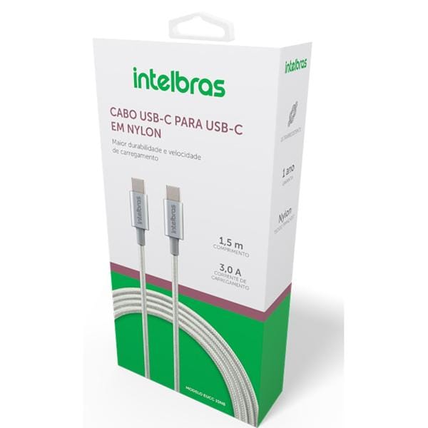 Cabo USB tipo C para tipo C, 1,5m, Prata, EUCC15NB, Intelbras - PT 1 UN