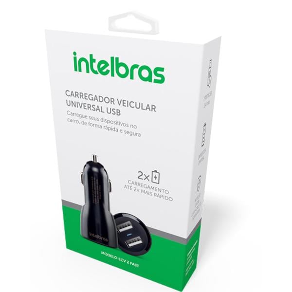 Carregador Universal veicular, USB 2 portas, ECV2FAST, Intelbras - PT 1 UN