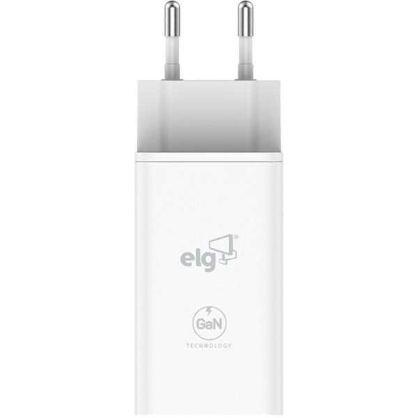 Carregador de tomada 65w,  2 USB-C / 1 USB-A, Branco, W65GAN, Elg - CX 1 UN