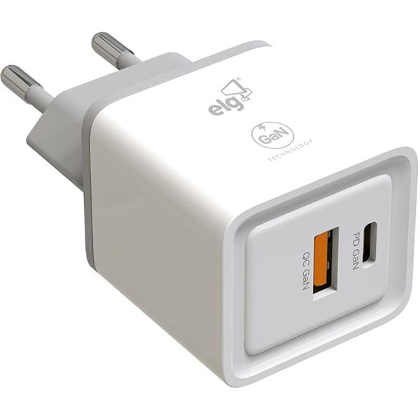 Carregador de tomada 30w,  1 USB-C / 1 USB-A, Branco, W35GAN, Elg - CX 1 UN