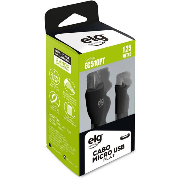 Cabo USB para micro USB, 1,25m, Preto, EC510PT, Elg - CX 1 UN