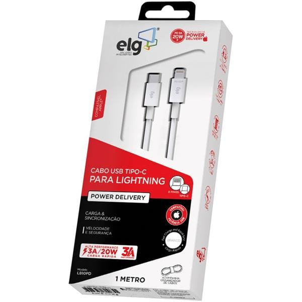 Cabo USB C para lightning, 1m, Branco, L810PD, Elg - CX 1 UN