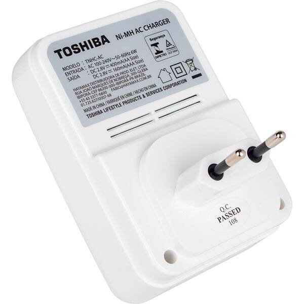 Carregador para pilha recarregável, AA/AAA, com 4 pilhas, 74810, Toshiba - PT 1 UN