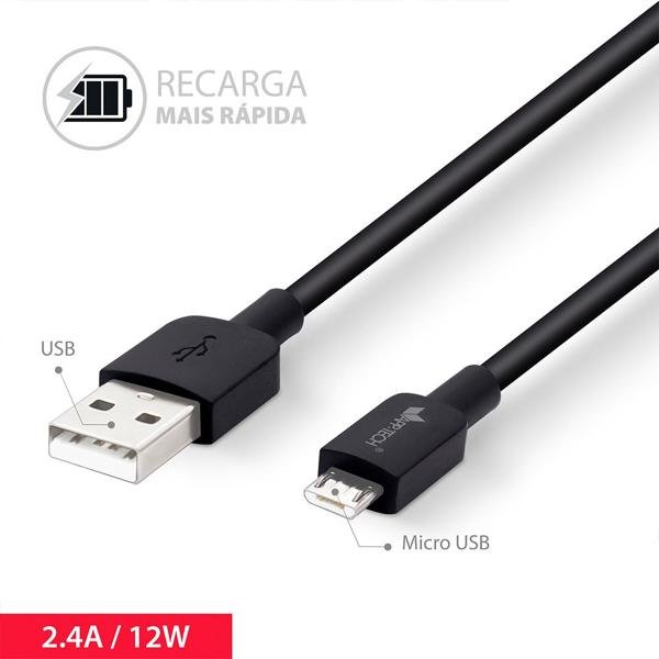 Cabo USB para micro USB, 2m, Preto, App-tech - PT 1 UN