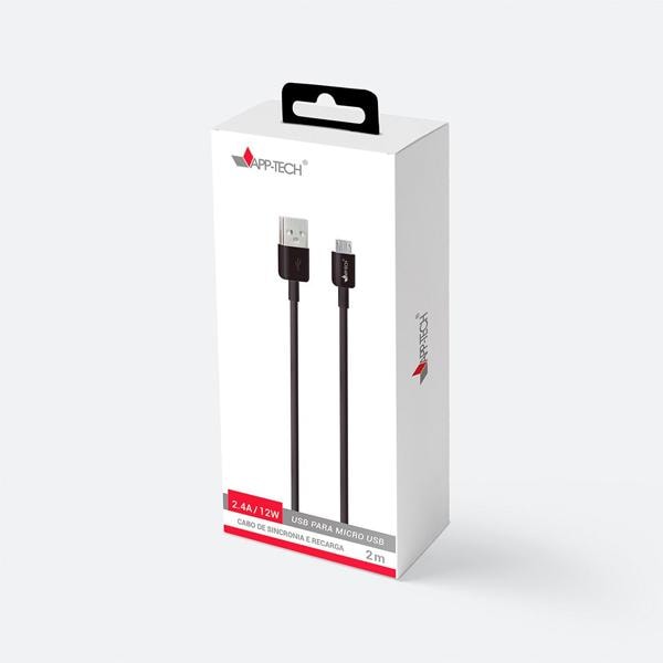 Cabo USB para micro USB, 2m, Preto, App-tech - PT 1 UN