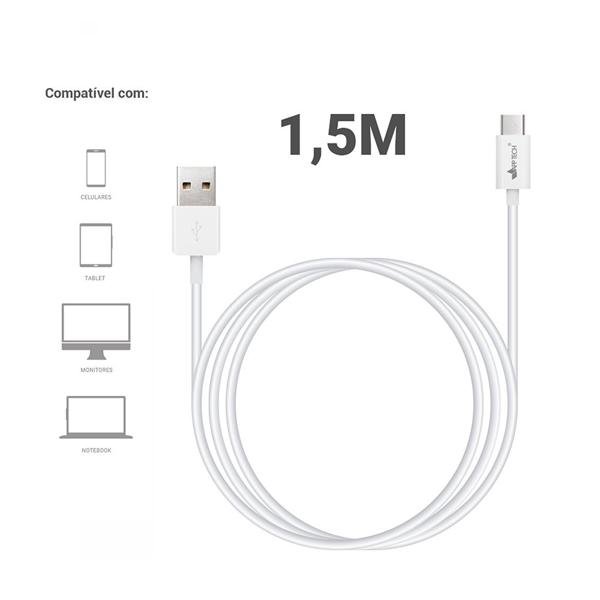 Cabo USB para Tipo-C, 1,5m, Branco, App-tech - PT 1 UN