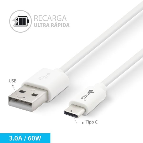 Cabo USB para Tipo-C, 3m, Branco, App-tech - PT 1 UN