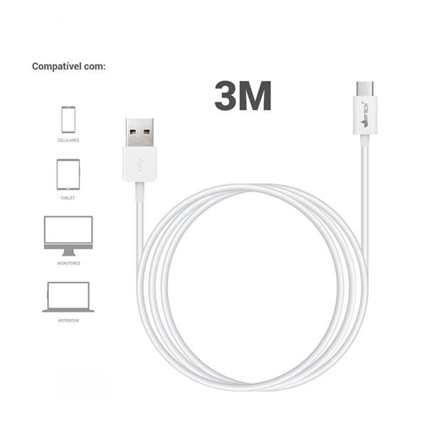 Cabo USB para Tipo-C, 3m, Branco, App-tech - PT 1 UN