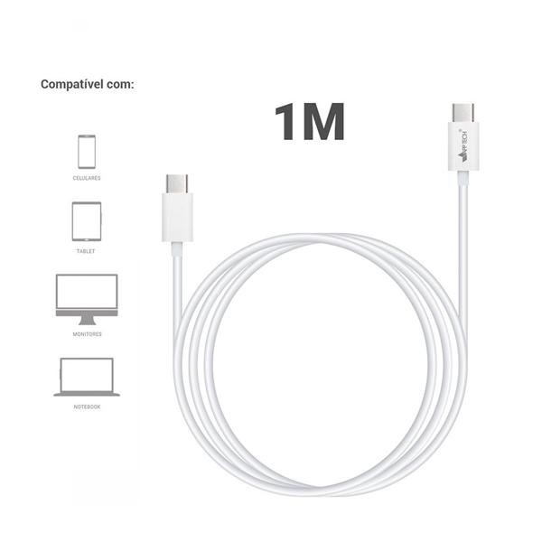 Cabo USB C para Tipo-C, 1m, Branco, App-tech - PT 1 UN