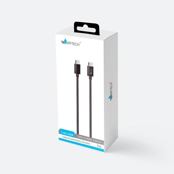 Cabo USB C para Tipo-C, 1m, Preto, App-tech - PT 1 UN