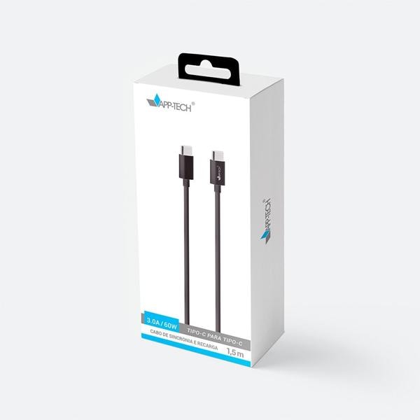 Cabo USB C para Tipo-C, 1,5m, Preto, App-tech - PT 1 UN