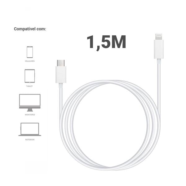 Cabo USB C para Lightning, Certificado Apple, 1,5m, Branco, App-tech - PT 1 UN