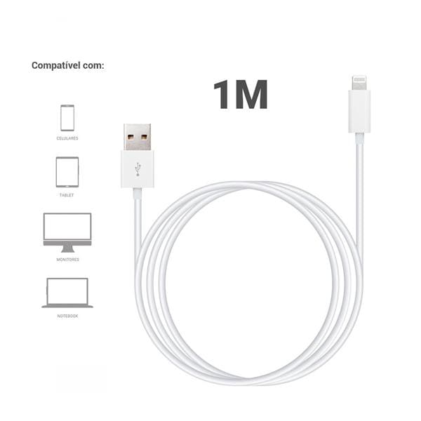 Cabo USB para iPhone, Lightning, Certificado Apple, 1m, Branco, App-tech - PT 1 UN