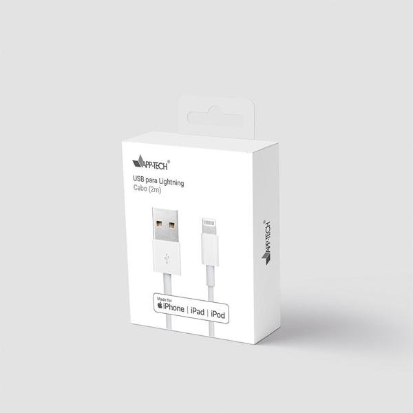 Cabo USB para Lightning, Certificado Apple, 2m, Branco, App-tech - PT 1 UN