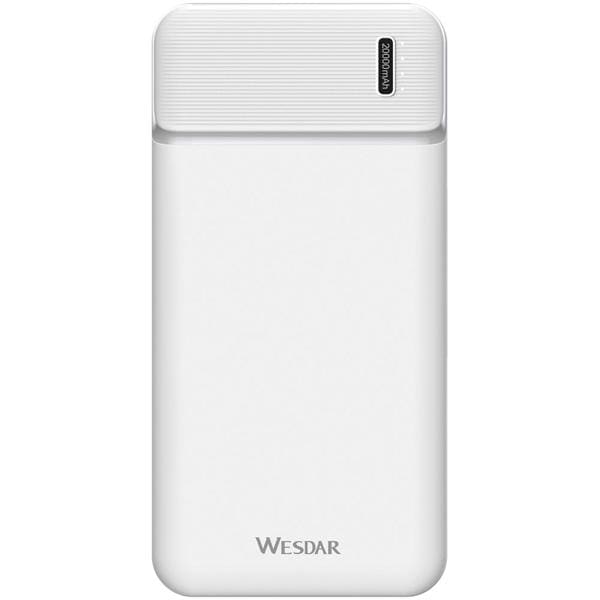 Carregador portátil Power Bank USB 20.000mAh Branco S150 Wesdar - CX 1 UN