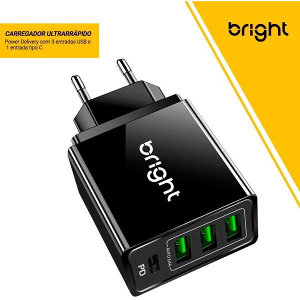 Carregador de tomada com 3 saídas USB e 1 tipo-C, Bivolt, CG002, Bright - CX 1 UN