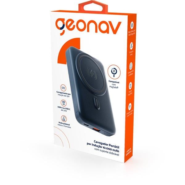 Carregador portátil Power Bank por indução com suporte, 10.000mAh, Geonav - CX 1 UN