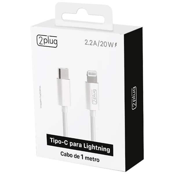 Cabo USB-C para Lightning, 1m, Branco, 2Plug - CX 1 UN Cabo USB-C para Lightning, 1m, Branco, 2Plug - CX 1 UN